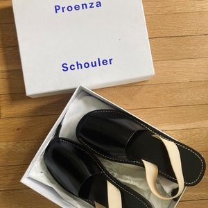 New in box Proenza Schouler rubber and leather sling-back slides, size 9